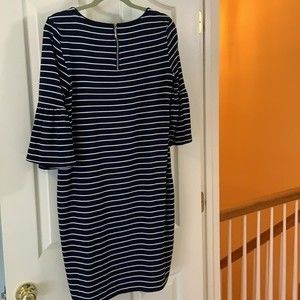 WHBM striped dress size L black with white stripes and flounce sleeves